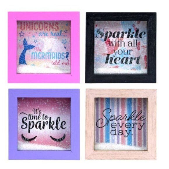 A set of 4 home decor, inspirational, Glitter Shadow Boxes - Picture 1 of 10